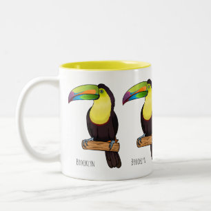 Caneca De Café Em Dois Tons Ilustração de desenho animado de pássaros tucanos