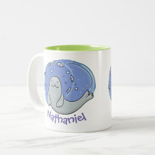 Caneca De Café Em Dois Tons Ilustração de desenho animado de peixe e marinhe