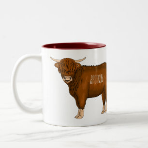 Caneca De Café Em Dois Tons Ilustração de desenho animado de vaca em terras al