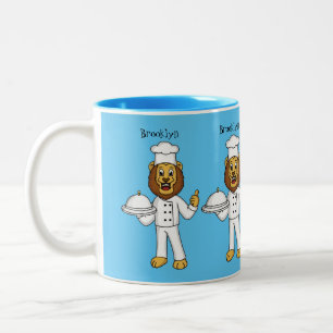 Caneca De Café Em Dois Tons Ilustração de desenho animado do chef de leão