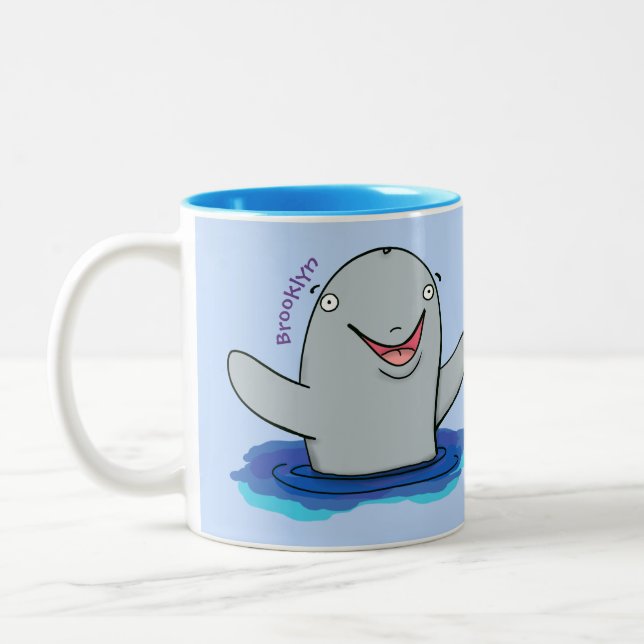 Caneca De Café Em Dois Tons Ilustração de desenho animado feliz e adorável (Esquerda)