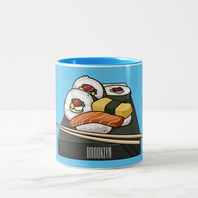 Caneca De Café Em Dois Tons Ilustração de desenho animado Sushi (Centro)