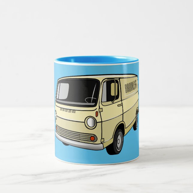 Caneca De Café Em Dois Tons Ilustração de desenho da van clássica (Centro)