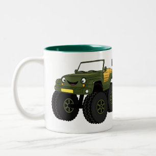Caneca De Café Em Dois Tons Ilustração de desenho do caminhão monstro verde
