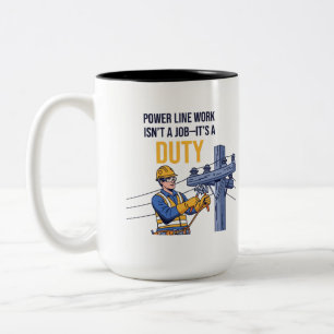 Caneca De Café Em Dois Tons Ilustração de "Dever" de Trabalhador de Linha de E