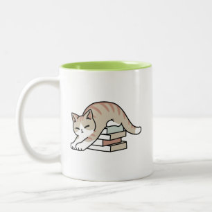Caneca De Café Em Dois Tons Ilustração de Gato do Livro ao Longo - Enrolada e 