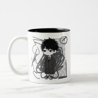 Caneca De Café Em Dois Tons Ilustração de menino chibi de terno por burnout co