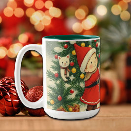 Caneca De Café Em Dois Tons Ilustração de Natal Vintage