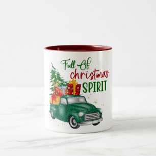 Caneca De Café Em Dois Tons Ilustração de Neve do Caminhão Retro Natal Verde V