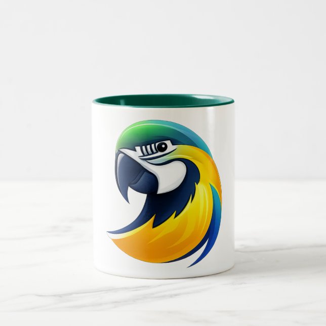 Caneca De Café Em Dois Tons Ilustração de Papagaio Tropical (Centro)