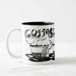 Caneca De Café Em Dois Tons Ilustração desenhada à mão, bebida de café