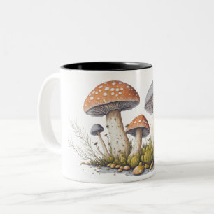 Caneca De Café Em Dois Tons Ilustração detalhada de Cogumelos