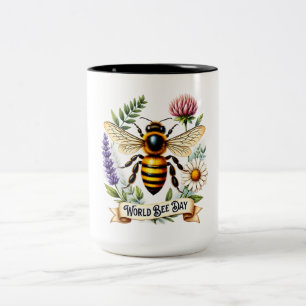 Caneca De Café Em Dois Tons Ilustração do Dia Mundial das Abelhas no Mundo Art