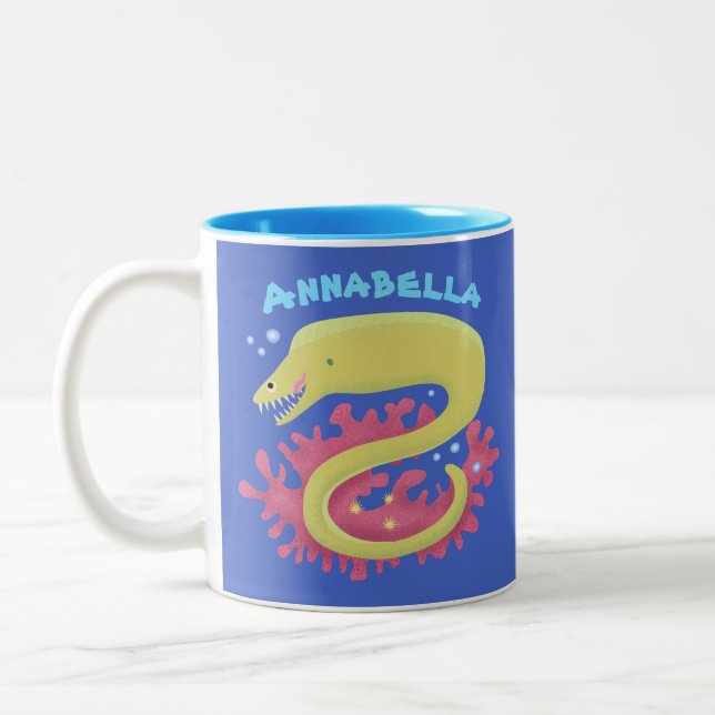 Caneca De Café Em Dois Tons Ilustração engraçada de desenho animado de enguia  (Esquerda)