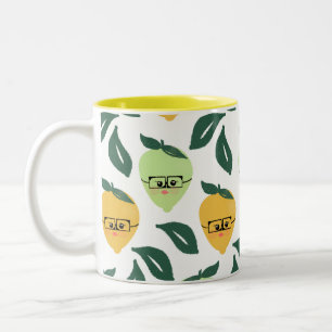 Caneca De Café Em Dois Tons Ilustração engraçada de desenho animado de limão a