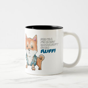 Caneca De Café Em Dois Tons Ilustração feminista bonito do cão de Shiba Inu