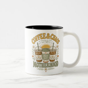 Caneca De Café Em Dois Tons Ilustração Floral de Café de Mãe Engraçada