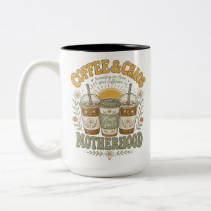 Caneca De Café Em Dois Tons Ilustração Floral de Café de Mãe Engraçada