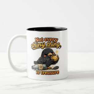 Caneca De Café Em Dois Tons Ilustração Kawaii de Corvo Vintage com Citação Sáb