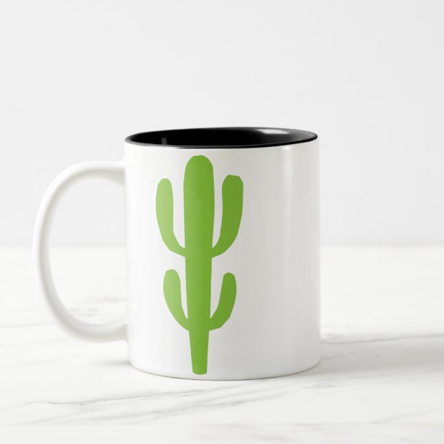 Caneca De Café Em Dois Tons Ilustração Mínima de Cactus Verde (Esquerda)