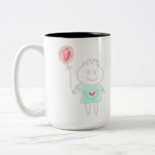 Caneca De Café Em Dois Tons Ilustração Minimalista de Criança Fofa Segurando B