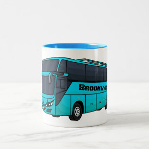 Caneca De Café Em Dois Tons Ilustração moderna do desenho animado do ônibus de