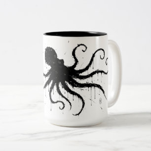 Caneca De Café Em Dois Tons Ilustração Orkney Dark Ink – Polvo Agarrando