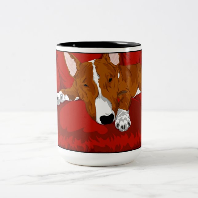 Caneca De Café Em Dois Tons Ilustração preguiçosa da raça do cão de bull (Centro)