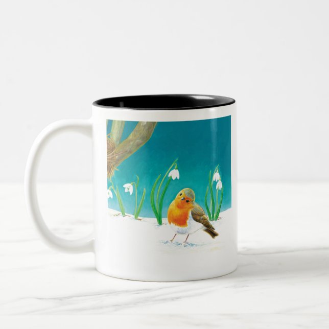 Caneca De Café Em Dois Tons Ilustração Red Robin Bird (Esquerda)