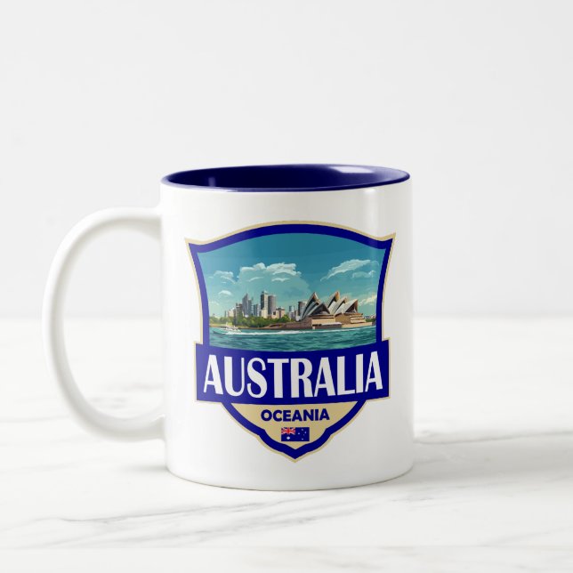 Caneca De Café Em Dois Tons Ilustração Retro Insígnia Austrália (Esquerda)