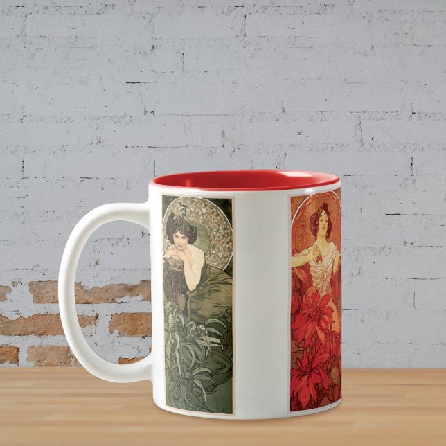 Caneca De Café Em Dois Tons Ilustrações de Pedras de precioso Alphonse Mucha (Criador carregado)