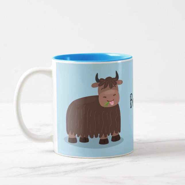Caneca De Café Em Dois Tons Imagem animada de relva feliz comendo iaque engraç (Esquerda)
