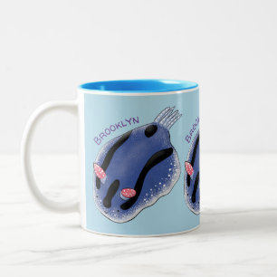 Caneca De Café Em Dois Tons Imagem de desenho animado azul-nudibranch bonito