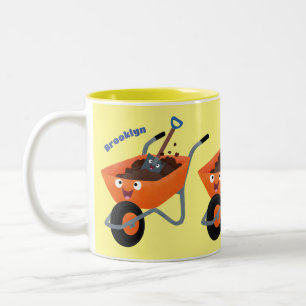 Caneca De Café Em Dois Tons Imagem de desenho animado de carrinho de mão laran