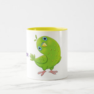 Caneca De Café Em Dois Tons Imagem de desenho animado de periquito verde-bebê