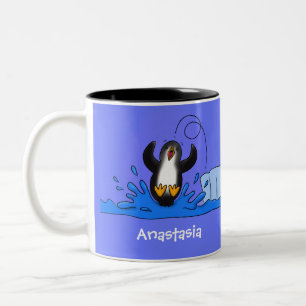 Caneca De Café Em Dois Tons Imagem de desenho animado de pinguim de salto feli
