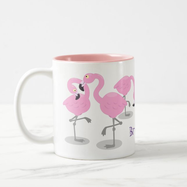 Caneca De Café Em Dois Tons Imagem de desenho animado rosa-claro flamingo trio (Esquerda)