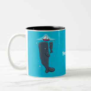 Caneca De Café Em Dois Tons Imagem de desenhos animados de baleias-brancas e e