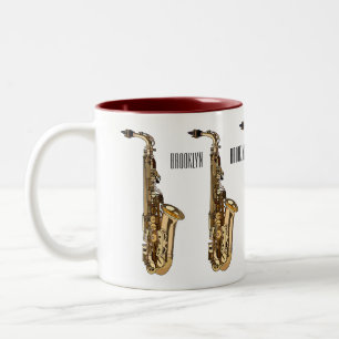 Caneca De Café Em Dois Tons Imagem de desenhos saxofônicos