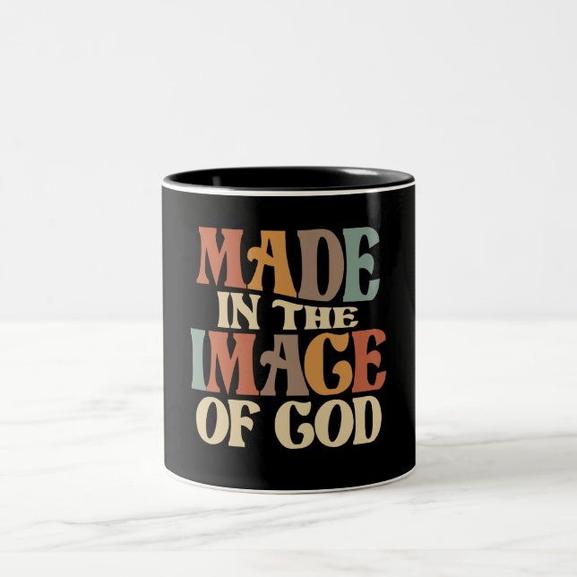 Caneca De Café Em Dois Tons Imagem de Deus, citação cristã (Centro)