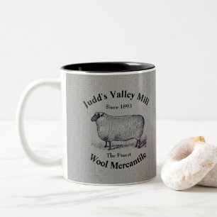Caneca De Café Em Dois Tons Imagem de Ovelha Vintage Judd's Valley Wool Mercan