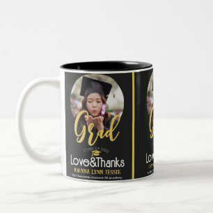 Caneca De Café Em Dois Tons Imagem de Script de Obrigados de Boné de Graduação
