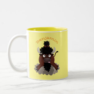 Caneca De Café Em Dois Tons Imagem engraçada de desenho animado de bisonte de 