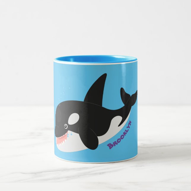 Caneca De Café Em Dois Tons Imagem engraçada de desenho animado de orca (Centro)