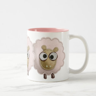Caneca De Café Em Dois Tons Imagem Impressa de Feltro Falso de Ovelha Rosa Fof