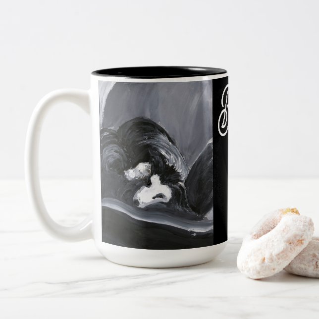 Caneca De Café Em Dois Tons Imagem Personalizada de Collie de Borda (Com Donut)