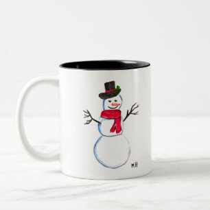 Caneca De Café Em Dois Tons Imagem pintada por aquarela de Snowman no inverno