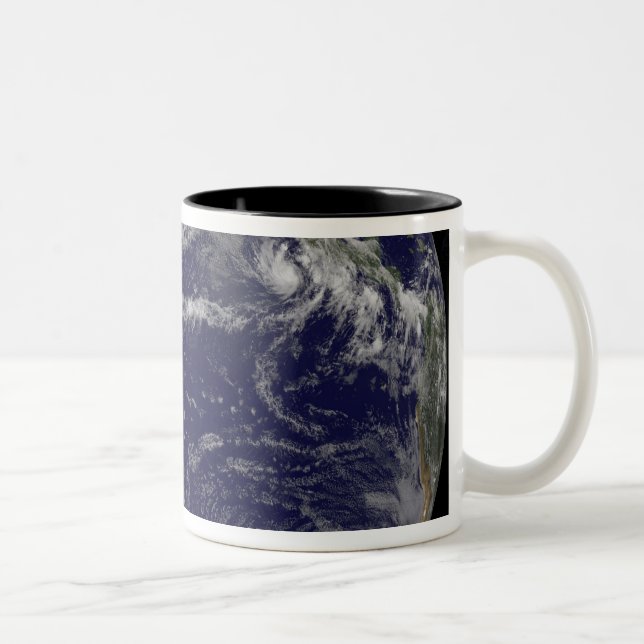 Caneca De Café Em Dois Tons Imagem satélite da Terra (Direita)