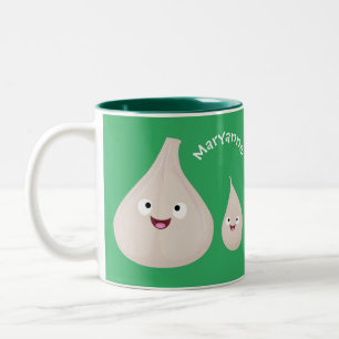 Caneca De Café Em Dois Tons Imagem vegetal de desenho animado de alho giro