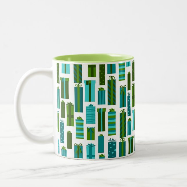 Caneca De Café Em Dois Tons Impressão bonito do presente de Natal - azul verde (Esquerda)